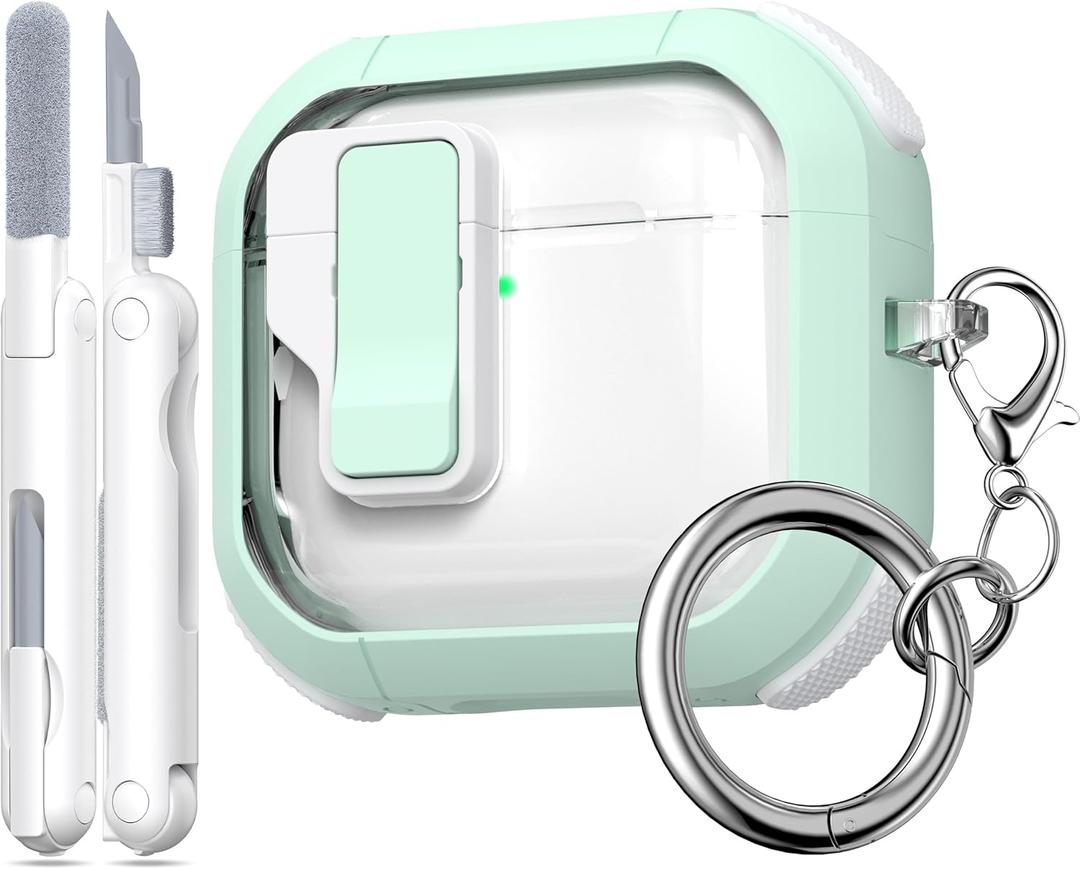 MHYALUDO for AirPods Pro Case (2nd/1st Gen), Dual-Color Design with Automatic Pop-Up Lid, Includes Cleaning Tool, Durable and Shockproof, Compatible with Wireless Charging, White/Green