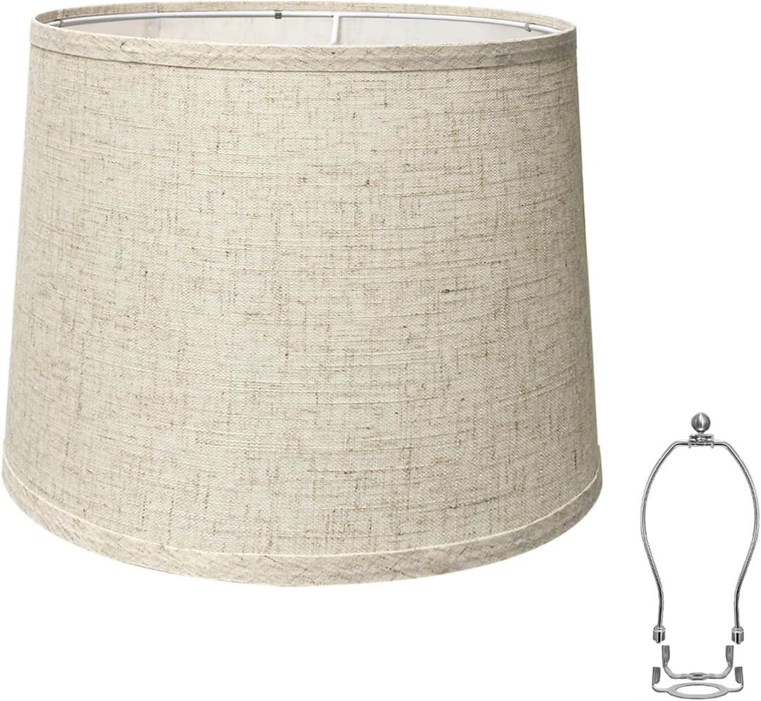 Lamp Shade, Beige Drum Lampshades for Table & Floor Lamps, Natural Linen Hand Crafted Replacement Lamp Shades with Harp Holders, 11.6" Top x 12.6" Bottom x 9.5" High