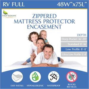 RV Short Full Mattress Protector Fits 8"-11" Depth - Zippered Waterproof Bed Bug Three Quarter 3/4 Full Mattress Encasement (48Wx75 L) - Hypoallergenic Premium Bed Cover Protects from Dust Allergens