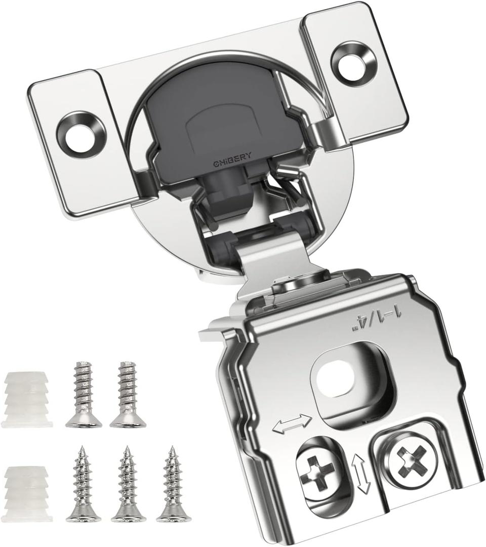 Chibery 10 Pack 1-1/4" Overlay 3D Soft Close Concealed Hinge for Face Frame Door, Smooth Slow Self Closing Hinges, Satin Nickel, Hidden 105° Open Angle Stainless Steel Hinge for Kitchen Cabinet Door