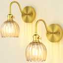 2-Pack Wall Sconces Lights Lamp for Bedroom Bathroom, Modern Vanity Light Fixtures, Wall Mount Lighting Vintage Tulip Amber Glass Shade for Living Room Mirror Hallway Kitchen