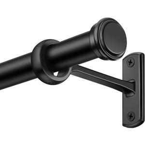 1" Curtain Rods for Windows 28 to 48, Outdoor/Indoor Rustic Drapery Pole with Brackets, Industrial Adjustable Curtain Rod, Black, 28"-48"