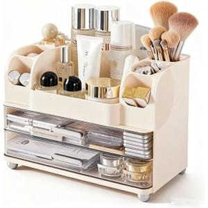 Drawer Cosmetic Organizer, Beauty Tool Display Box, Desktop Skin Care Organizer (cream color)