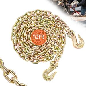 Transport Binder Chain 5/16" x 10 FT, Heavy Duty G80 Tow Chain with Clevis Grab Hooks, 4,900 lbs Working Load Limit, Ideal for Lifting, Logging, Towing, Tie-Down, and Load Binding Applications