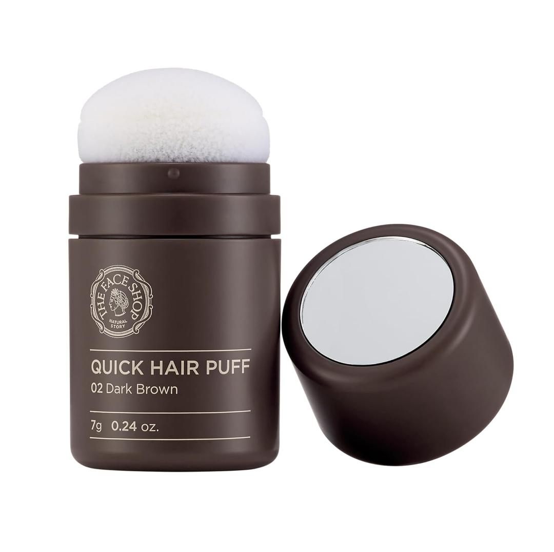 The Face Shop Quick Hair Puff - Dark Brown - Hairline Powder Conceals Thinning Areas, Hair Toppers and Fibers for Women & Men, Gray Coverage and Hair Loss