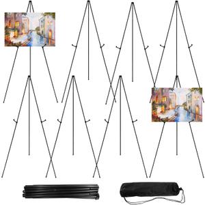 8 Pcs Easel Stand for Sign 65 Inches, Portable Picture Stands for Display, Tripod Artist Easel for Painting, Floor Wedding Welcome Sign Stand, Balck Metal Painting Easel with Portable Bags