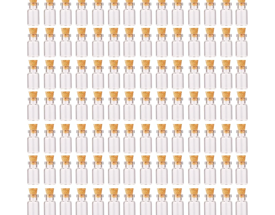 MaxMau 100pcs 1ml Small Mini Glass Bottles Jars with Cork Stoppers Tiny Vials for DIY Art Crafts Wedding Favors