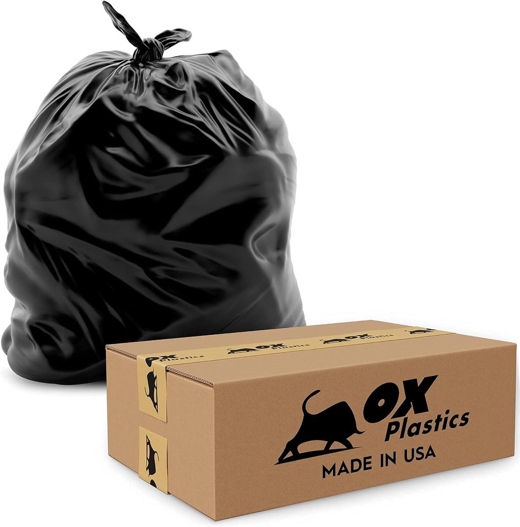 55 Gallon Trash Bags Heavy Duty  Large Black Contractor Bags 36x52"  Industrial, Yard Waste, Lawn & Leaf, Construction Garbage Can Liners  Made in USA (3 Mil, 100 Count)