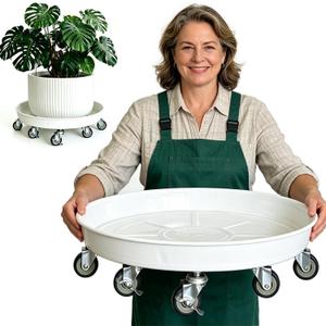 Rolling Planter Caddy(470lbs Capacity), Heavy Duty Metal Plant Stand with Brake Wheels Plant Dolly Mover Plant Pot Tray Saucer for Indoor Outdoor 18inches White