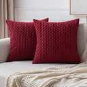 MIULEE Wine Red Throw Pillow Covers Soft Corduroy Decorative Set of 2 Boho Striped Pillow Covers Pillowcases Farmhouse Home Decor for Couch Bed Sofa Living Room 18x18 Inch