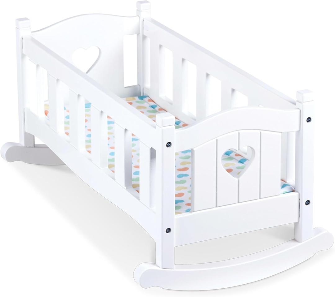 Melissa & Doug Mine to Love Wooden Play Cradle for Dolls, Stuffed Animals - White
