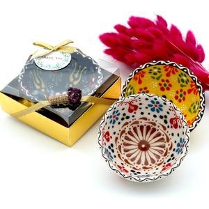 Bridal shower favors, 16 Set of Ceramic Bowls, Wedding Favors for Guests Bulk, Baby Shower Favors Bulk, Mexico Wedding Party Favors, 3.14 inches dimension (Gold Box)