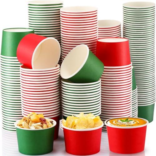 Umigy 180 Pcs Christmas Paper Ice Cream Cups 9 oz Xmas Red Green Disposable Dessert Bowls Paper Snack Paper Cups Soup Cups Christmas Party Supplies for Hot or Cold Food Party Supplies
