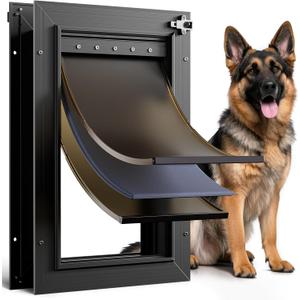 Dog Door for Door All Aluminum 3 Flaps Black, Large Dog Doggy Doggie Door, Heavy Duty Pet Door for Dogs Cats, with Insulation Flap, Telescoping Tunnel, Sliding Closing Panel, for Pets Up to 110lb
