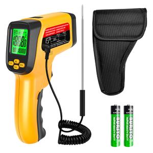 Infrared Thermometer Gun, Dual-Mode with Non-Contact IR & K-Type Thermocouple Probe Meature, -58F to 1472F High Accuracy Laser Temperature Gun with Emissivity, Humidity, for Cooking, Industrial Use
