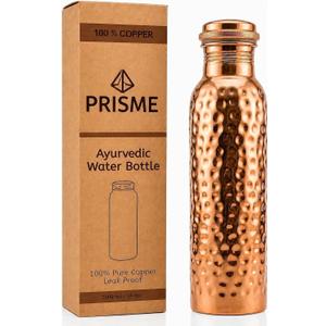PRISME Premium Pure Copper Water Bottle 34oz (1000ml) | Handmade, Hammered, Ayurvedic, Leak-Proof, Heavy-Duty Design