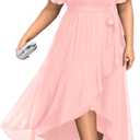 Womens Plus Size Long Dress Chiffon High Low Split Ruffle Evening Bridesmaid Wedding Guest Formal Maxi Dresses (16W, Pink)