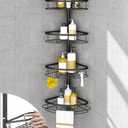 SEIRIONE Corner Shower Caddy Tension Pole, Rustproof Bathroom Shower Organizer Corner, 4-Tier Adjustable Bathroom Shelf, Solid Rack Ideal for Bathtub Storage, 34 to 116 Inch Height, Black