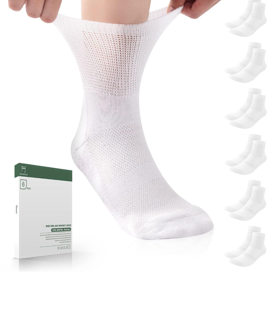 Bulinlulu Bamboo Viscose Diabetic Socks for Women&Men,6 Pairs Non Binding Diabetic Ankle Socks,Wide Socks Size 6-9 9-11, Medium