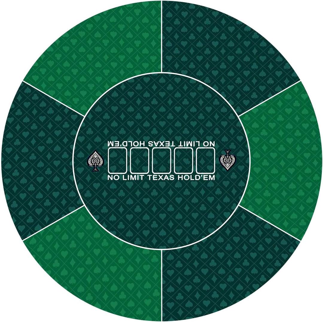 Round Poker Mat,39/47/55/63 inch 6-10 Person Texas Poker Rubber Mat, Foldable Tabletop, Portable Poker Tabletop, Suitable for Poker Games, Blackjack, Casino Layout(Green 120 * 120CM)