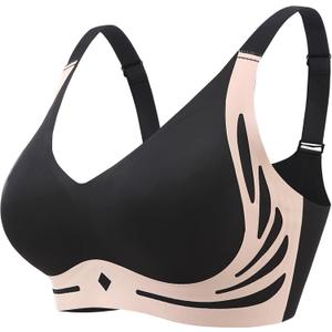 Womens Wireless Bras Comfortable No Underwire Bralettes Full Coverage Everyday Bras (Black, XXL)