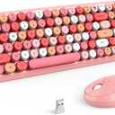 MOFii Wireless Keyboard and Mouse Combo, Retro Typewriter Keyboard with Multi-Media Function Keys and Number Pad Compared for PC Computer Windows (Pink Colorful)