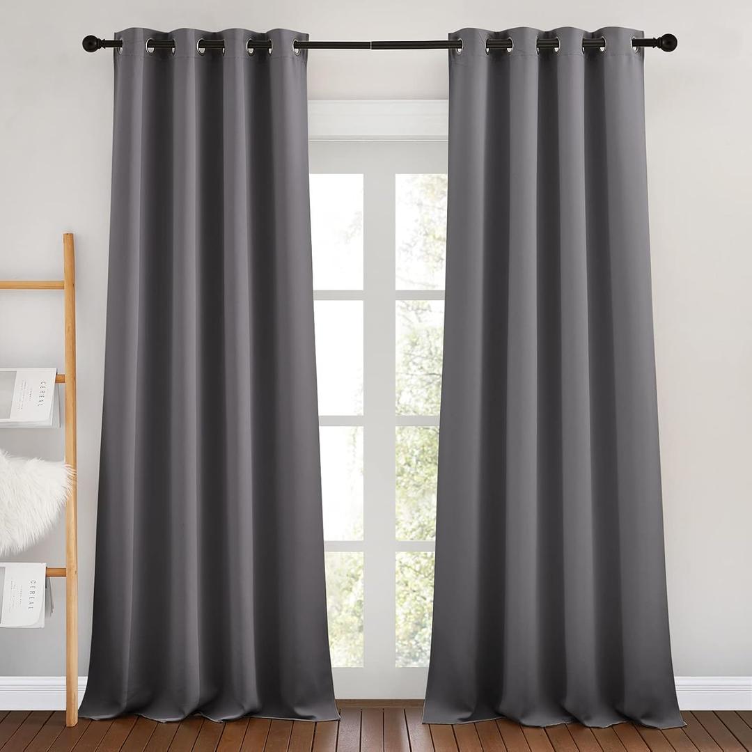 NICETOWN Room Darkening Curtain Panels - Home Fashion Ring Top Thermal Insulated Room Darkening Curtains for Bedroom/Nursery (2 Panels, 42inches W x 64 inches, Grey)