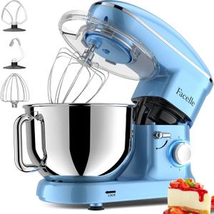 Facelle Stand Mixer, Electric Kitchen Mixer, 660W 6 Speed Tilt-Head stand mixer with Pulse, Attachments include 6.5QT Bowl, Dishwasher Safe Beater, Dough Hook, Whisk for Dough, Baking, Cakes, Cookie - Blue