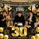 30th Birthday Decorations for Men Women Black Gold, 37PCS Pre-Strung Happy Birthday Banner with Backdrop, Balloons, Centerpieces & Hanging Swirls, 30 Year Old Birthday Party Supplies Decorations