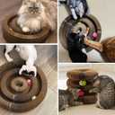 Upgraded Double Layer Curls Cardboard Cat Toy, Magic Organ Cardboard Cat Scratcher with Cat Toy Ball Track for Kitten Kitty, Foldable Accordion Interactive Cats Ball Toy for Indoor Cats