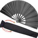 Zolee Large Rave Clack Fan for Line Dancing - Boots on The Ground Folding Hand Fan - Foldable Chinese Tai Chi Kung Fu Fan - for EDM, Music Festival, Hot Flashes, Event, Party, Dance (Black)