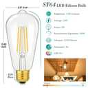 LED Light Bulbs 8W Edison Bulbs 100 Watt Equivalent, Vintage ST64 LED Light Bulbs 1400LM, E26 Medium Base, Antique Clear Glass Filament Bulbs, 2700K Warm White with 90+ CRI, Non-Dimmable, 8-Pack