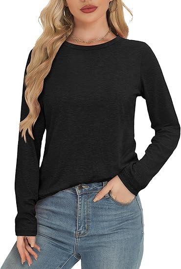 Long Sleeve Shirts for Women Crew Neck Basic Tee Fashion Womens Tops, Size S