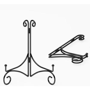 Iron Plate Stand for Display with Folding Design, Picture Stands for Tables, 12 Inch Large Easels for Displaying for Book, Art Piece, Photo and Platter, 12 Black, 2-Pack