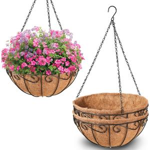 Legigo 3 Pack 10 Inch Metal Hanging Baskets for Plants Outdoor- Round Wire Hanging Planters Basket with Coconut Coir Liner, Hanging Flower Pot for Outdoor Plants Flowers Garden Decorations