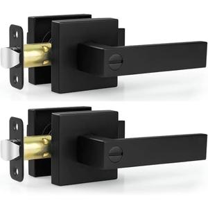 Estmoon 2 Pack Privacy Door Levers Door Handle Matte Black Interior Door Knobs Keyless Door Locks for Bedroom or Bathroom, Left or Right Handing Levers