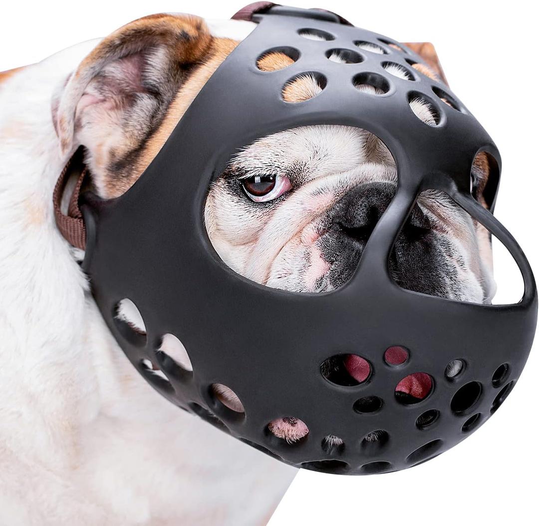 BARKLESS Short Snout Dog Muzzle, Soft Silicone Flat Faced Muzzle for French Bulldog Shih Tzu and Pug for Biting Chewing Licking and Grooming, Allows Panting, XL