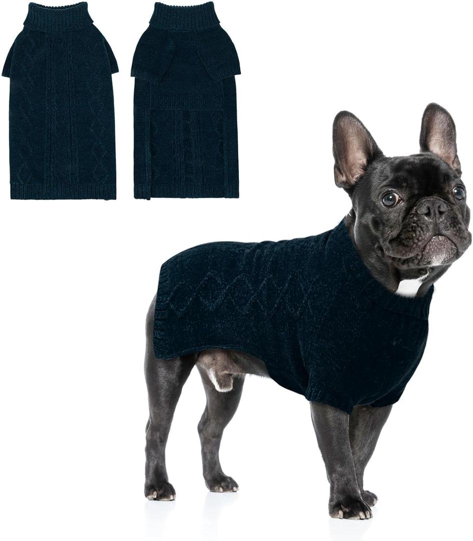 BINGPET Dog Sweater,Warm Turtleneck Dog Sweaters for Small Medium Dogs Girls Boys,Fall Classic Knit Puppy Pet Sweatshirt Knitwear Outfit,Dog Winter Coat for French Bulldog,Boston Terrier(Blue,SM)