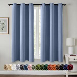 MIULEE Denim Blue Blackout Curtains for Bedroom Living Room 54 Inches Long 2 Panels, Thermal Insulated Room Darkening Drapes Grommet Noise Reducing Light Blocking Window Treatments 40x54 Inch