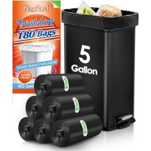 5 Gallon 180 Counts Small Strong Trash Bags Garbage Bags by RayPard, fit 18-20 Liter, 4.5-5,5.3 Gal trash Bin Liners for Home Office Kitchen Bathroom Bedroom, Black