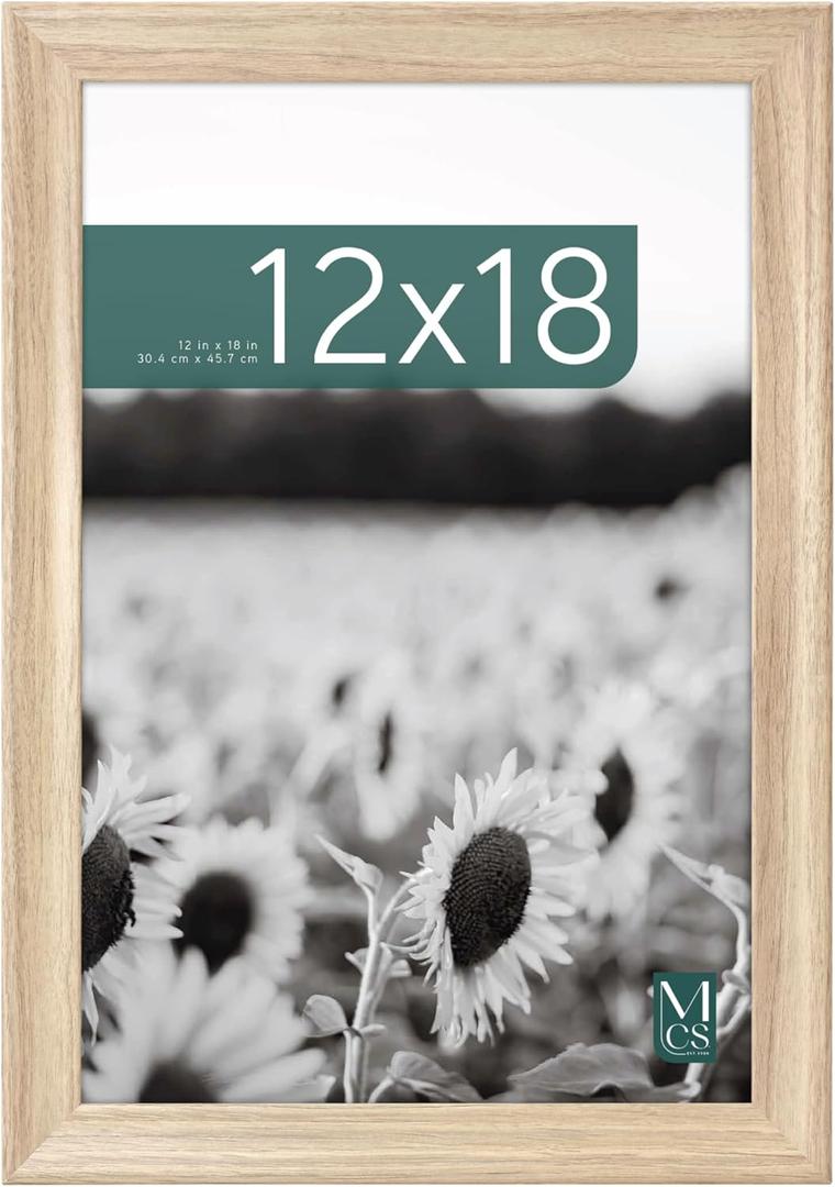 MCS Studio Gallery Classic 12x18 Picture Frame Natural Woodgrain, Vertical & Horizontal Wall Hanging Large Picture Frame for Photos, Posters & Art Prints (1-Pack)