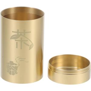 Cabilock Brass Tea Tin Canister with Airtight Lid 3.14 X 1.77 Inches Small Loose Leaf Tea Storage Container for Kitchen and Home Decor
