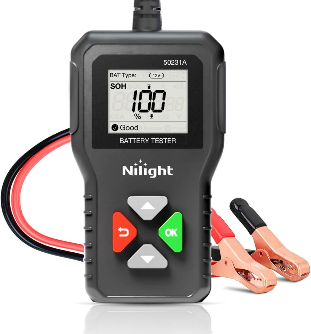 Nilight Car Battery Tester 6V 12V 24V Accurate Digital Auto Analyzer 100-2000 CCA Voltage SOH SOC Internal Resistance Test for Cars Trucks SUV ATV Boats Motorcycles Vehicle