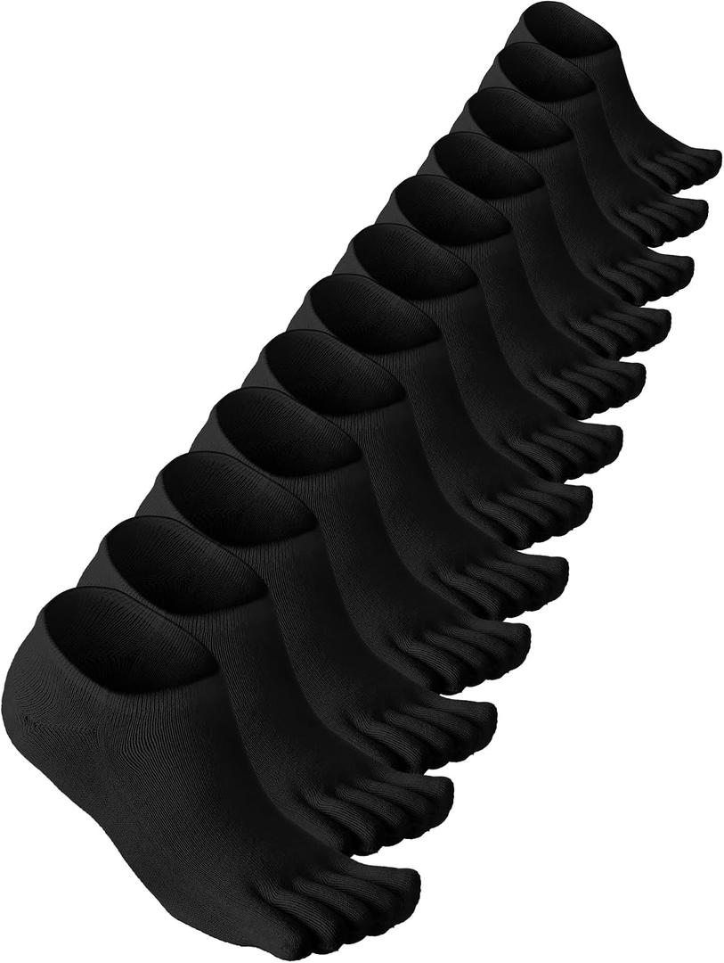 Bencailor 6 Pairs Women Toe Socks Cotton Ankle No Show Low Cut Socks with Toes for Women Men Running Athletic (Black,9-11)