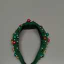 Christmas Headband for Women Pearl Knotted Headband Xmas Red Green Pearl Rhinestone Crystal Jeweled Hairband Fashion Elegant Ladies Wide Top Knot Hair Bands Headpiece Holiday Outfits Gifts (Green)