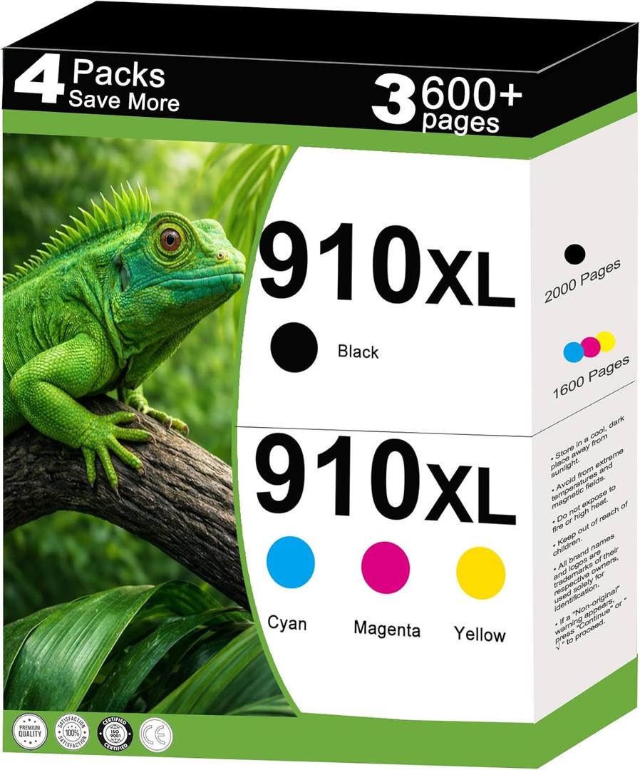 910XL Ink Cartridges Combo Pack Replacement for HP 910 XL Work for OfficeJet Pro 8010 8015e 8020e 8025e 8022e 8028e 8035e 8020 8035 8028 8025 Printer with V21.4.1 Chip 4 Pack Cyan Magenta Yellow Black