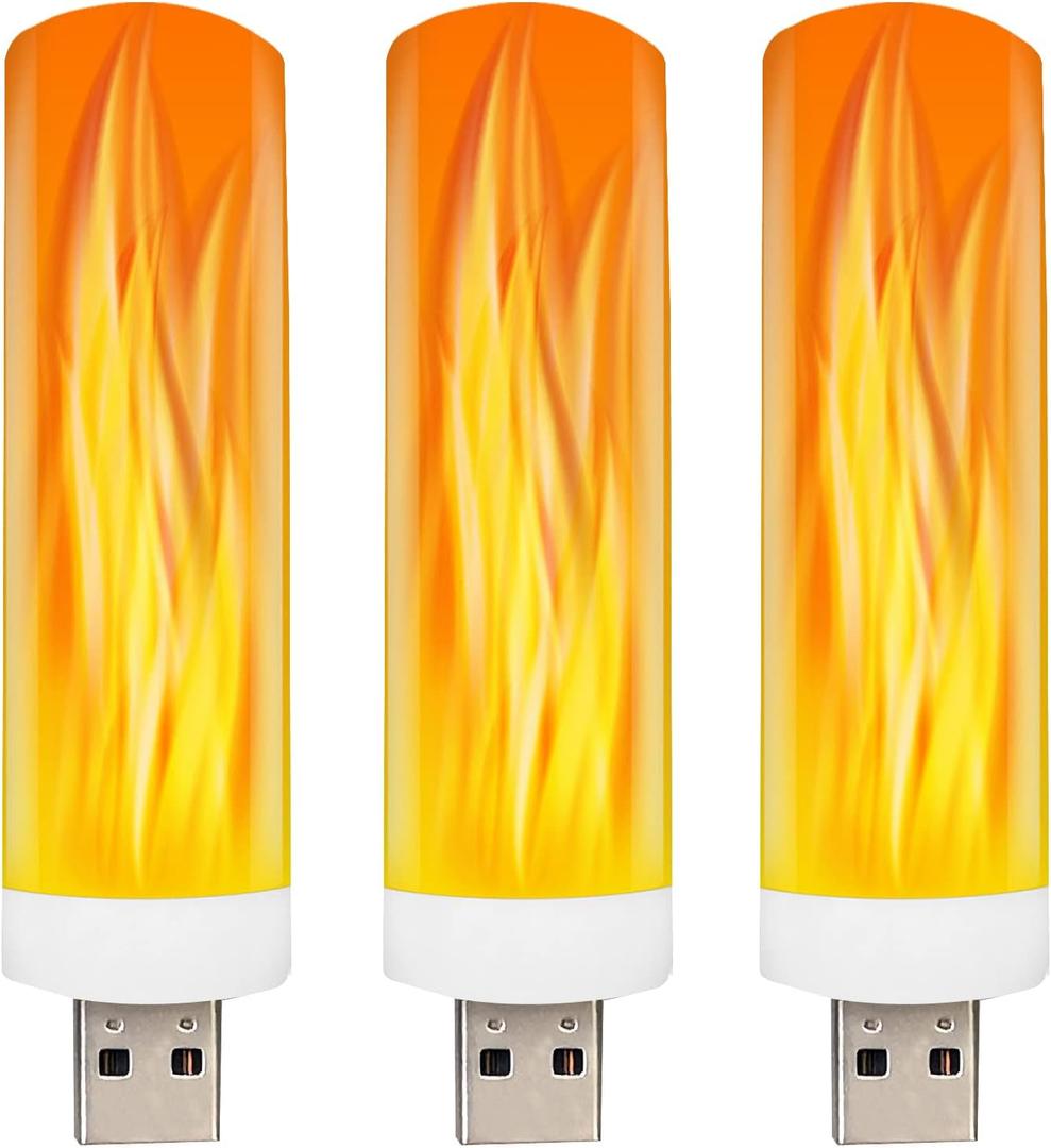 DASITON USB LED Flame Effect Light USB Flame Candle Bulb Flameless Tea Lights Candles Flickering Bright Tealights for Indoor Outdoor Home Party Decor (3 Pack)