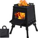 Lineslife Wood Burning Camp Stove, Portable Cast Iron Camping Wood Stove, Black Woodstove with Carrying Case for Backpacking Outdoor Cooking