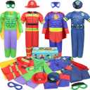 Teuevayl Boys Muscle Chest Dress up Costumes Trunk with Superhero, Policeman, Fireman Costume, Kids Pretend Role Play Costumes Set, Boys Dress up Clothes for Kids Ages 3 4 5 6 7
