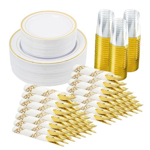 Amazon.com: Fijinhom 350 Pieces Gold Disposable Plates for 50 Guests, Disposable Plastic Plates for Party, Wedding, Dinnerware Set of 50 Dinner Plates, 50 Salad Plates,50 Cups and 50 Paper Napkins, Gold : Health & Household
